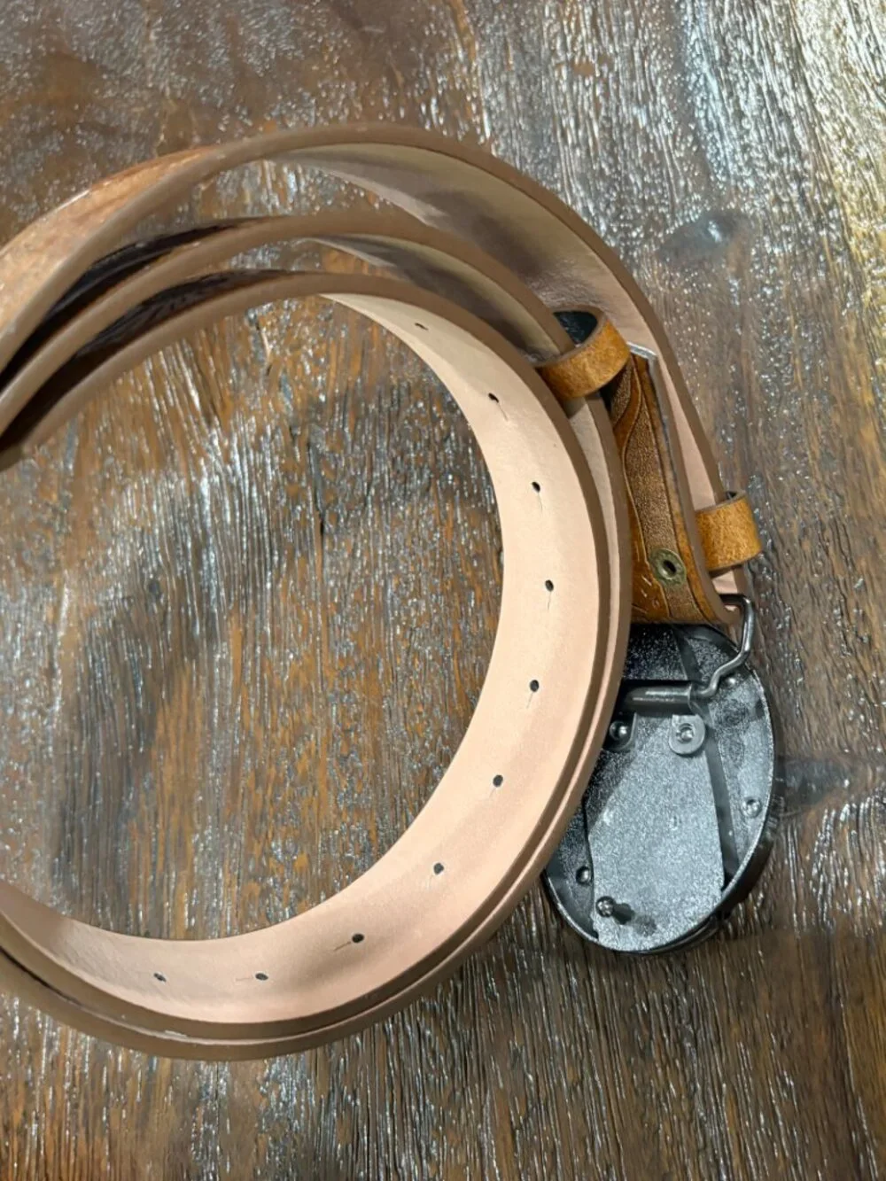 Western Longhorn Floral Brown Leather Belt Hidden Knife Belt Buckle 50